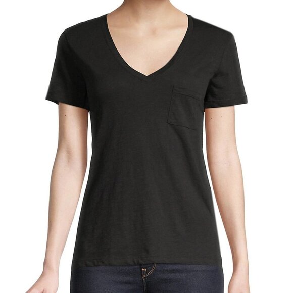 Madewell Whisper Cotton V Neck Pocket Tee Relaxed Fit Lightweight Black - Picture 1 of 9